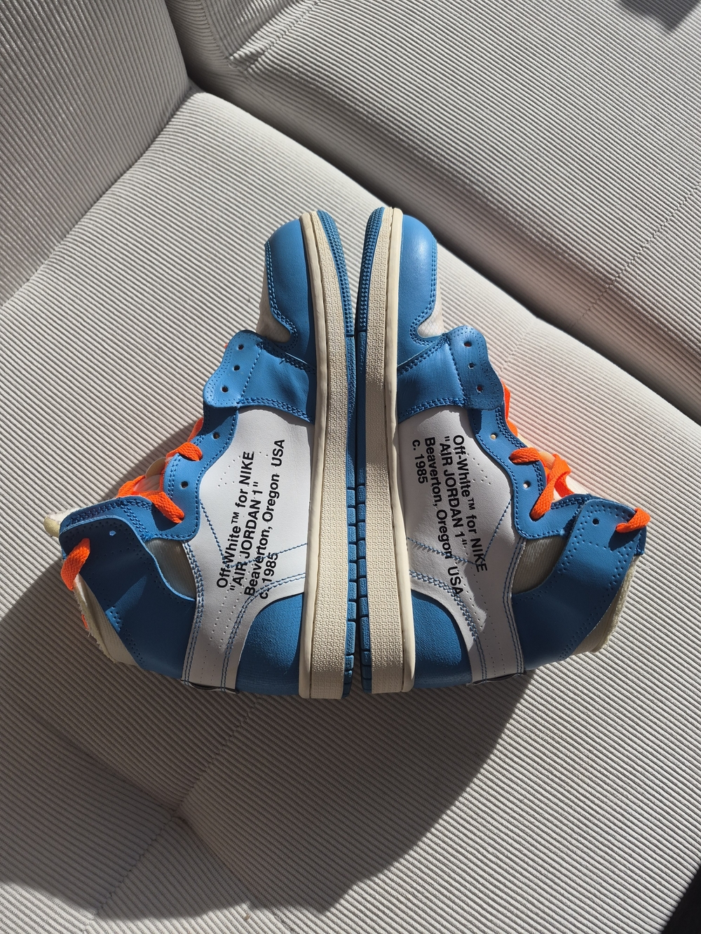 Off-White Blue and White High-Top Sneakers Size 10